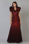 Geisha Designs Maroon Embroidery V Neck Structured Gown Online at Aza Fashions Geisha Designs_Maroon Embroidery V Neck Structured Gown _Online_at_Aza_Fashions