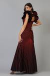 Shop Geisha Designs Maroon Embroidery V Neck Structured Gown at Aza Fashions Shop_Geisha Designs_Maroon Embroidery V Neck Structured Gown _at_Aza_Fashions