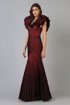Buy Geisha Designs Maroon Embroidery V Neck Structured Gown Online at Aza Fashions Buy_Geisha Designs_Maroon Embroidery V Neck Structured Gown _Online_at_Aza_Fashions