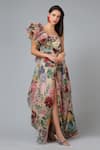 Buy_Geisha Designs_Pink Printed Slit Gown_at_Aza_Fashions