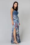 Geisha Designs_Blue Embroidery Boat Draped Floral Gown  _Online_at_Aza_Fashions