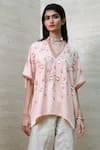 Shop_Labbada_Pink Satin Velvet Embroidered Tunic And Dhoti Pant Set_Online_at_Aza_Fashions