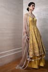 Labbada_Yellow Anarkali Satin Velvet Palazzo Cotton Silk Dupatta Organza Set _Online_at_Aza_Fashions