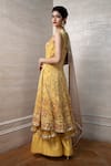 Buy_Labbada_Yellow Anarkali Satin Velvet Palazzo Cotton Silk Dupatta Organza Set _Online_at_Aza_Fashions