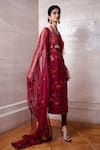 Labbada_Maroon Kurta Satin Velvet Churidar Powder Net Dupatta Organza Set _Online_at_Aza_Fashions