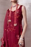 Labbada_Maroon Kurta Satin Velvet Churidar Powder Net Dupatta Organza Set _at_Aza_Fashions