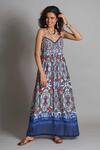 Buy_Payal Jain_Blue Cotton Ikat Print Dress_at_Aza_Fashions