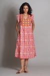Buy_Payal Jain_Red Cotton Ikat Print Dress_at_Aza_Fashions