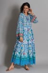 Payal Jain_Blue Cotton Embroidery Round Ikat Print Dress  _Online_at_Aza_Fashions