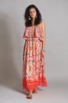 Buy_Payal Jain_Red Cotton Ikat Print Dress_Online_at_Aza_Fashions