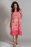 Buy_Payal Jain_Pink Cotton Ikat Print Dress_at_Aza_Fashions