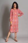 Buy_Payal Jain_Red Cotton Ikat Print Shirt Dress_at_Aza_Fashions