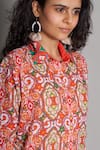Payal Jain_Red Cotton Ikat Print Shirt Dress_at_Aza_Fashions