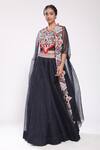 Buy_Stotram_Blue Blouse Silk Cape And Lehenga Organza Embroidery Round & Set_at_Aza_Fashions