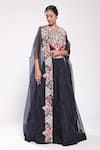 Shop_Stotram_Blue Blouse Silk Cape And Lehenga Organza Embroidery Round & Set_at_Aza_Fashions