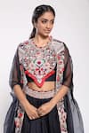 Stotram_Blue Blouse Silk Cape And Lehenga Organza Embroidery Round & Set_Online_at_Aza_Fashions