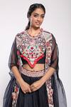 Shop_Stotram_Blue Blouse Silk Cape And Lehenga Organza Embroidery Round & Set_Online_at_Aza_Fashions