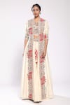 Buy_Stotram_White Silk Embroidery V Neck Jacket And Lehenga Set _at_Aza_Fashions