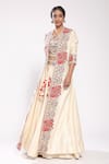 Shop_Stotram_White Silk Embroidery V Neck Jacket And Lehenga Set _at_Aza_Fashions