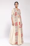 Stotram_White Silk Embroidery V Neck Jacket And Lehenga Set _Online_at_Aza_Fashions