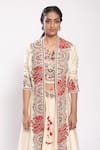 Buy_Stotram_White Silk Embroidery V Neck Jacket And Lehenga Set _Online_at_Aza_Fashions