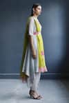 Rajiramniq_Yellow Cotton Silk Embroidery Round Printed Kurta Set _Online_at_Aza_Fashions