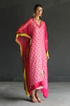 Rajiramniq_Pink Cotton , Organza V Neck Kaftan _Online_at_Aza_Fashions