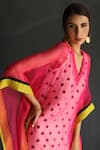 Shop_Rajiramniq_Pink Cotton , Organza V Neck Kaftan _Online_at_Aza_Fashions