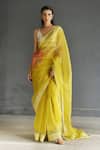Buy_Rajiramniq_Yellow Organza Embroidery Applique Saree With Unstitched Blouse Piece _at_Aza_Fashions