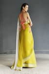Shop_Rajiramniq_Yellow Organza Embroidery Applique Saree With Unstitched Blouse Piece _at_Aza_Fashions
