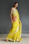 Rajiramniq_Yellow Organza Embroidery Applique Saree With Unstitched Blouse Piece _Online_at_Aza_Fashions