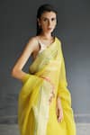 Shop_Rajiramniq_Yellow Organza Embroidery Applique Saree With Unstitched Blouse Piece _Online_at_Aza_Fashions