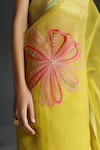 Rajiramniq_Yellow Organza Embroidery Applique Saree With Unstitched Blouse Piece _at_Aza_Fashions