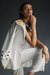 Buy_Rajiramniq_White Cotton Silk Embroidery Bustier Bandeau Jacket Lapel Printed And Pant Set _Online_at_Aza_Fashions