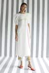 Buy_Rajiramniq_White Cotton Silk Embroidery Round Organic Kurta And Pant Set _at_Aza_Fashions