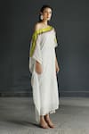 Rajiramniq_White Cotton Silk Embroidery Boat Printed One Shoulder Kurta Set _Online_at_Aza_Fashions