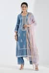 Buy_Abbaran_Blue Cotton Silk Dupatta Chanderi Embroidery Printed Straight Kurta Set _at_Aza_Fashions