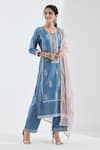 Abbaran_Blue Cotton Silk Dupatta Chanderi Embroidery Printed Straight Kurta Set _Online_at_Aza_Fashions