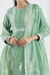 Abbaran_Green Cotton Silk Round Printed Anarkali Set _at_Aza_Fashions