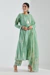 Abbaran_Green Cotton Silk Embroidery Round Printed Anarkali Set _Online_at_Aza_Fashions