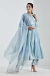 Buy_Abbaran_Blue Cotton Silk Embroidery Round Printed Anarkali Set _at_Aza_Fashions