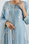 Shop_Abbaran_Blue Cotton Silk Dupatta Chanderi Embroidery U Neck Printed Straight Kurta Set_Online_at_Aza_Fashions