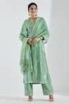 Buy_Abbaran_Green Cotton Silk Dupatta Chanderi Embroidery U Printed Straight Kurta Set _Online_at_Aza_Fashions