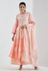 Buy_Abbaran_Peach Cotton Silk Dupatta Chanderi Embroidery Printed Anarkali And Palazzo Set _at_Aza_Fashions