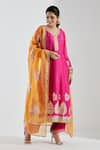 Abbaran_Orange Cotton Silk Embroidery V Neck Printed Anarkali And Palazzo Set _Online_at_Aza_Fashions