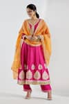 Buy_Abbaran_Orange Cotton Silk Embroidery V Neck Printed Anarkali And Palazzo Set _Online_at_Aza_Fashions