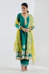 Abbaran_Green Cotton Silk Printed Anarkali And Palazzo Set_Online_at_Aza_Fashions