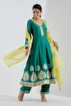 Buy_Abbaran_Green Cotton Silk Printed Anarkali And Palazzo Set_at_Aza_Fashions