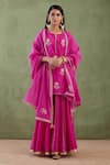 Buy_Abbaran_Pink Cotton Silk Dupatta Chanderi Embroidery Notched Gharara Set _Online_at_Aza_Fashions