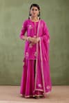 Buy_Abbaran_Pink Cotton Silk Dupatta Chanderi Embroidery Notched Gharara Set _at_Aza_Fashions